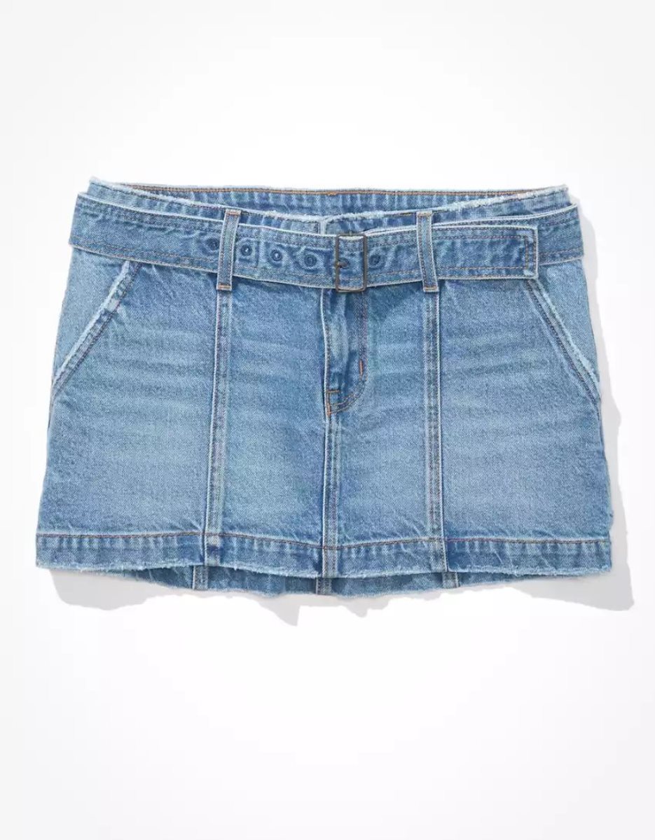 Jupes American Eagle AE Low-Rise Belted Denim Mini Lavage Femme | MEY-53055057